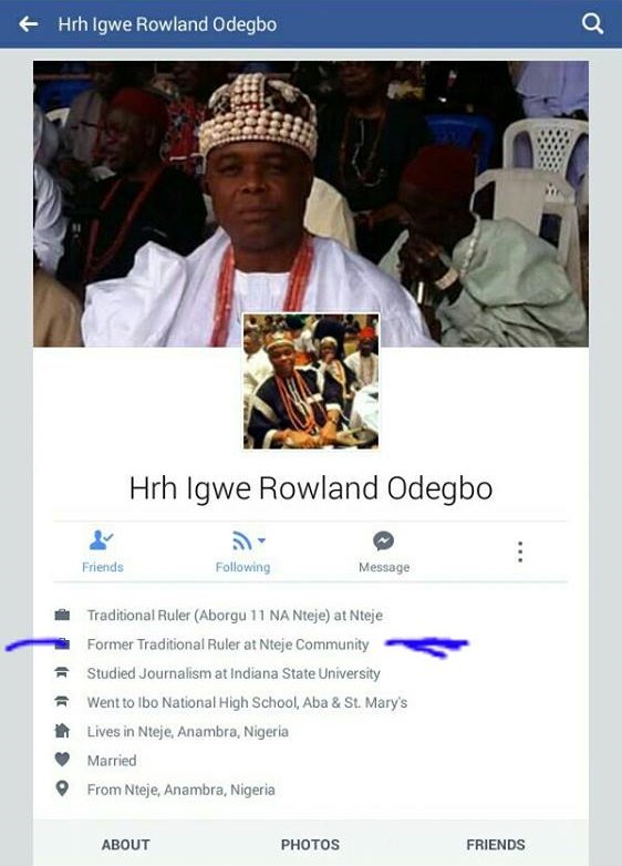 The Appeal Court Enugu sacks the DG Obiano 2017 campaign organization who is also his Political Adviser on Ndi Igwe Matter, Igwe Rowland Odeigbo of Nteje.