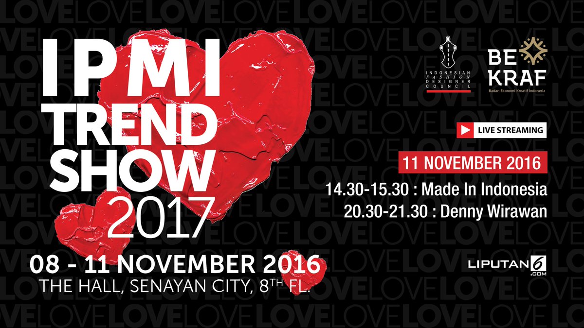liputan6dotcom's tweet photo. Live Streaming #IPMITRENDSHOW2017 w/ @Denny_Wirawan
Klik di sini https://t.co/DC7I7XIDyc
#IPMI30 #IPMITRENDSHOW https://t.co/0f6xDw1idO
