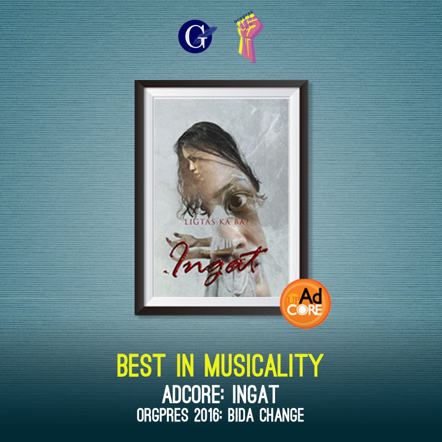 upgi_cba's tweet photo. Best in Musicality award goes to UP AdCore #OrgPres2016 #BidaChange https://t.co/KRKsRFAc15