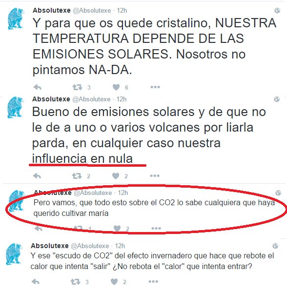 Y para que os quede cristalino, NUESTRA TEMPERATURA DEPENDE DE LAS EMISIONES SOLARES. Nosotros no pintamos NA-DA. Bueno de emisiones solares y de que no le de a uno o varios volcanes por liarla parda, en cualquier caso nuestra influencia en nula. Pero vamos, que todo esto sobre el CO2 lo sabe cualquiera que haya querido cultivar maría. Y ese "escudo de CO2" del efecto invernadero que hace que rebote el calor que intenta "salir" ¿No rebota el "calor" que intenta entrar?