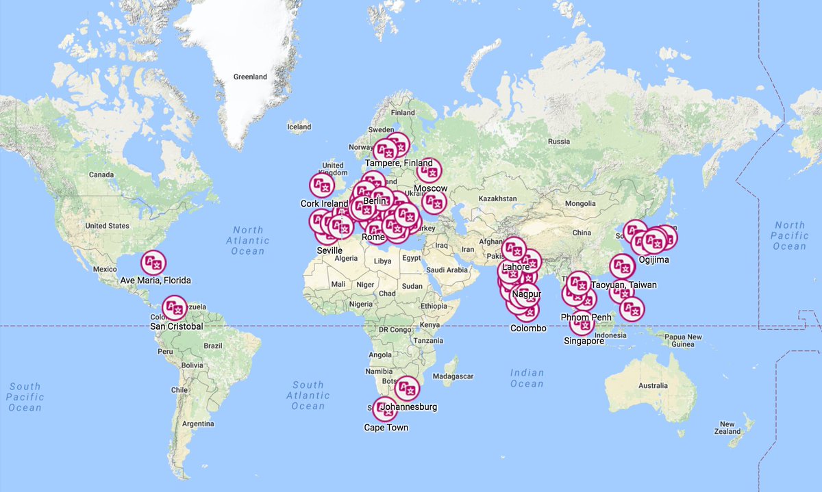 Latest numbers for local #WPTranslationDay events: 65 events on 4 continents translating into 100+ languages. 🙌 google.com/maps/d/u/0/vie…