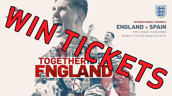 WorcsFA's tweet photo. WIN 2 #England tickets! 
⚽️ England v Spain 
📅 15/11/2015, 8pm 
🏟 Wembley Stadium
❓ RT &amp; follow @WorcsFA to enter - closes Saturday at 5pm! https://t.co/zEtMdTYs5E