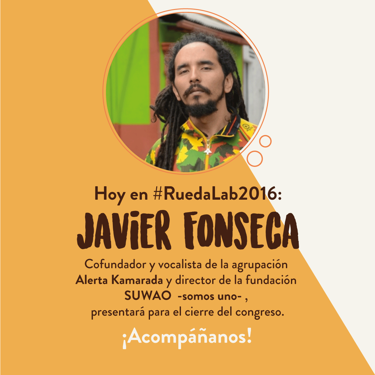 Rueda_Lab's tweet photo. Te invitamos hoy a #RuedaLab2016 con un invitado muy especial. Javier Fonseca de @ALERTAKAMARADA nos acompañará hoy a las 3:30 p.m. https://t.co/Xw0SVK4JWh