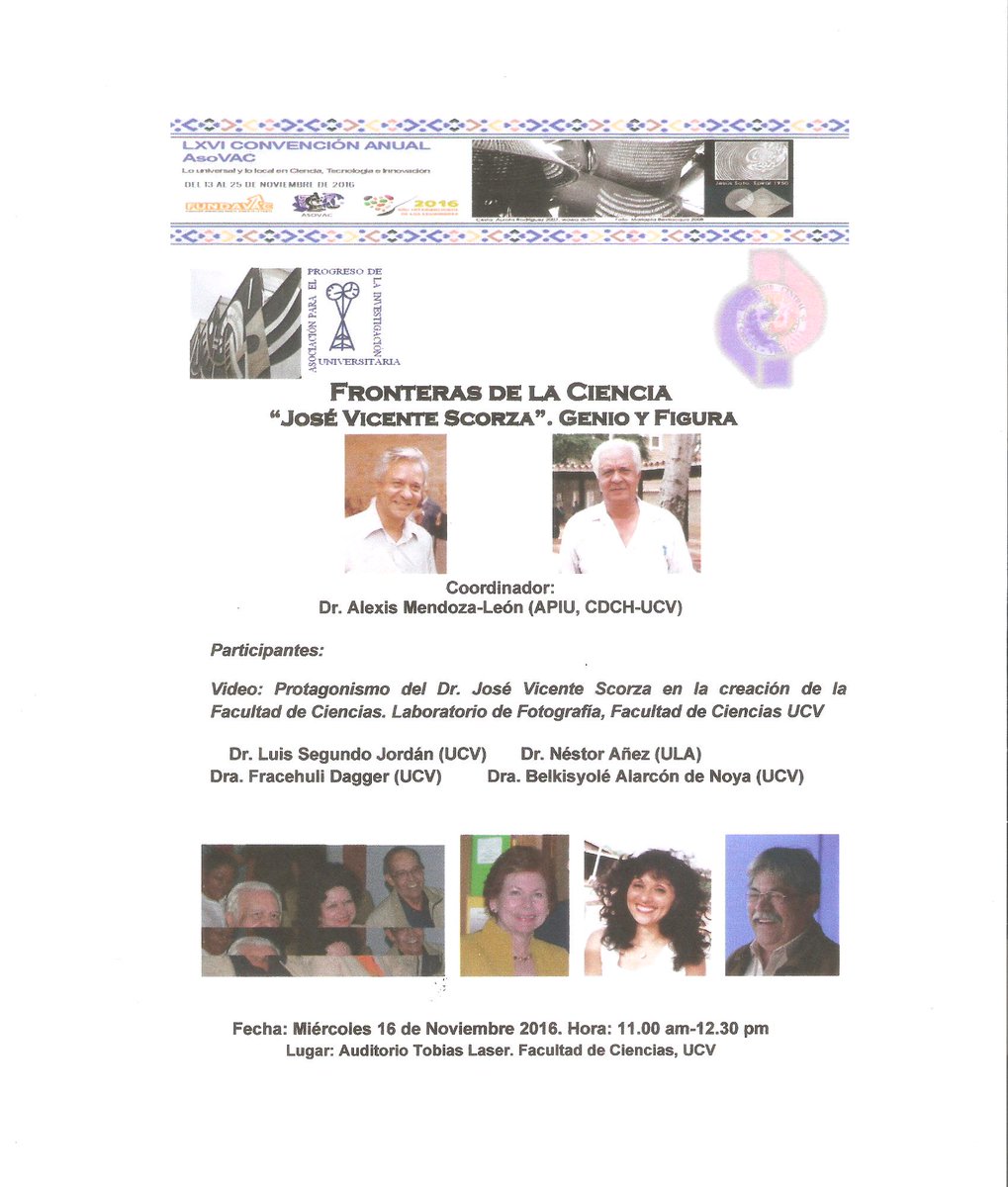 SVMicrobiologia's tweet photo. Fronteras de la Ciencia UCV AsoVAC. 16 de noviembre. Jose Vicente Scorza  Genio y Figura.Facultad de Ciencias.Auditorio Tobías Lasser https://t.co/90TxPiVMag