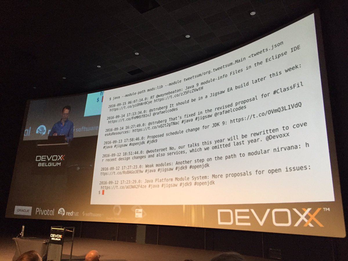 peteriron's tweet image. Attending #Devoxx2016 for an update on #Jigsaw for better #javamodule support. Thanks to @aca_it for the opportunity!