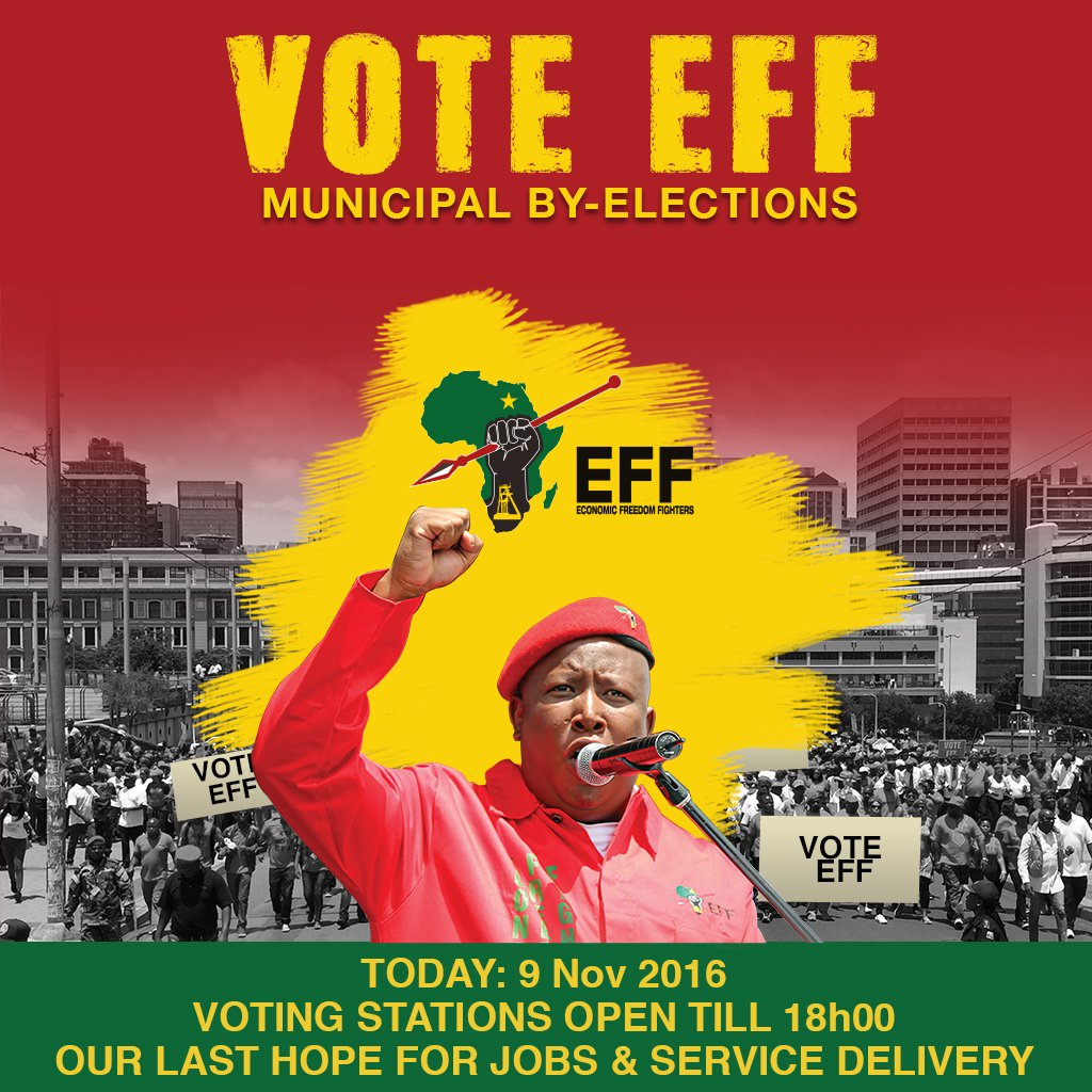 EFFSouthAfrica's tweet photo. Today the 9th of November is the day 15 wards in 6 provinces reject Zuma &amp; the ANC. 
#VoteEFF https://t.co/TfA9M6GBgf