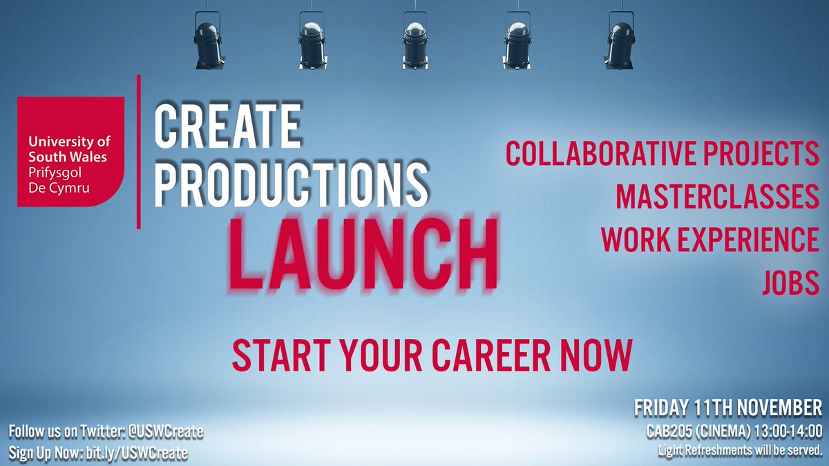 USWFilm's tweet photo. .@USWCreate officially launches on Friday! Make sure you coming along to the launch to hear about the great opportunities ahead! #USWCreate https://t.co/r07fjO8039