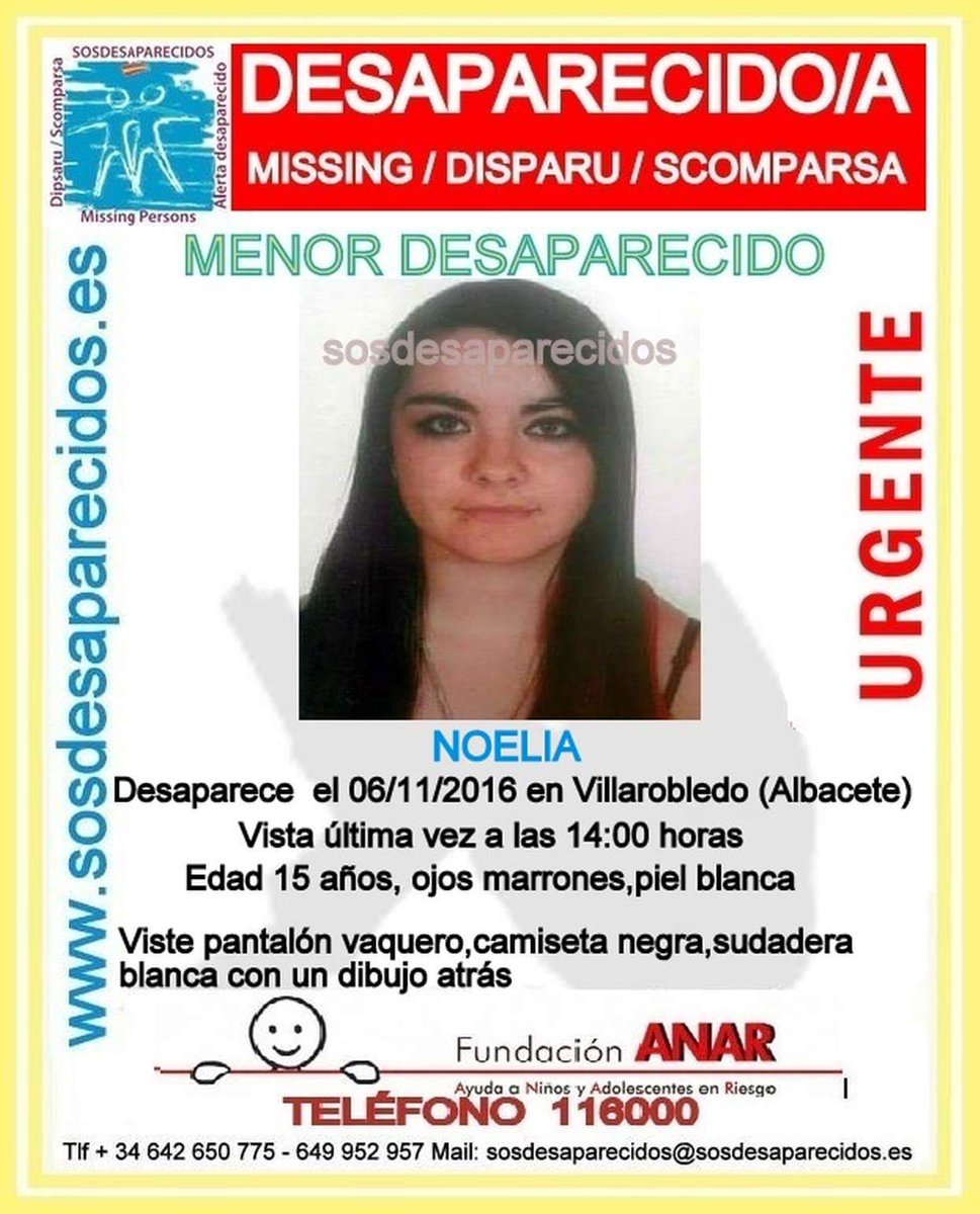 guardiacivil's tweet photo. #Urgente
Noelia es una #menor que ha #desaparecido en Villarrobledo #Albacete
Si la ves llámanos
📞062
📞112
Tu RT puede ayudarle https://t.co/51feCIZISg