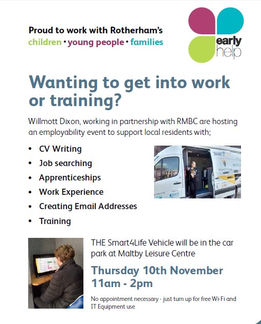 First bit of news! @WillmottDixon are holding an employability event in #Matlby, helping with CV writing, getting online & work experience 💻