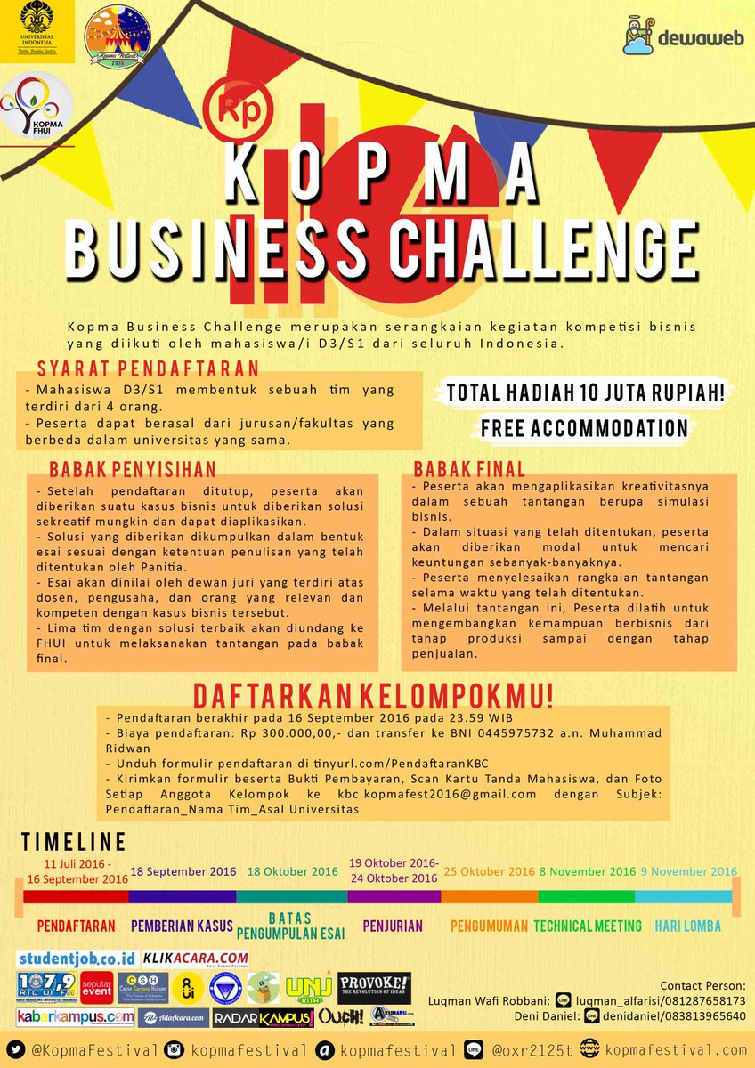 The 1st Kopma Business Challenge Kopma Festival 2016 <a href="/kopmafestival/">KOPMA FESTIVAL FHUI</a> mkmp.us/e556
