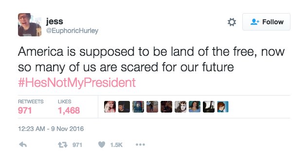 ajplus's tweet photo. #HesNotMyPresident: Some people have taken to Twitter to explain why they won't stop protesting against Trump. https://t.co/GlnzTu9NVt