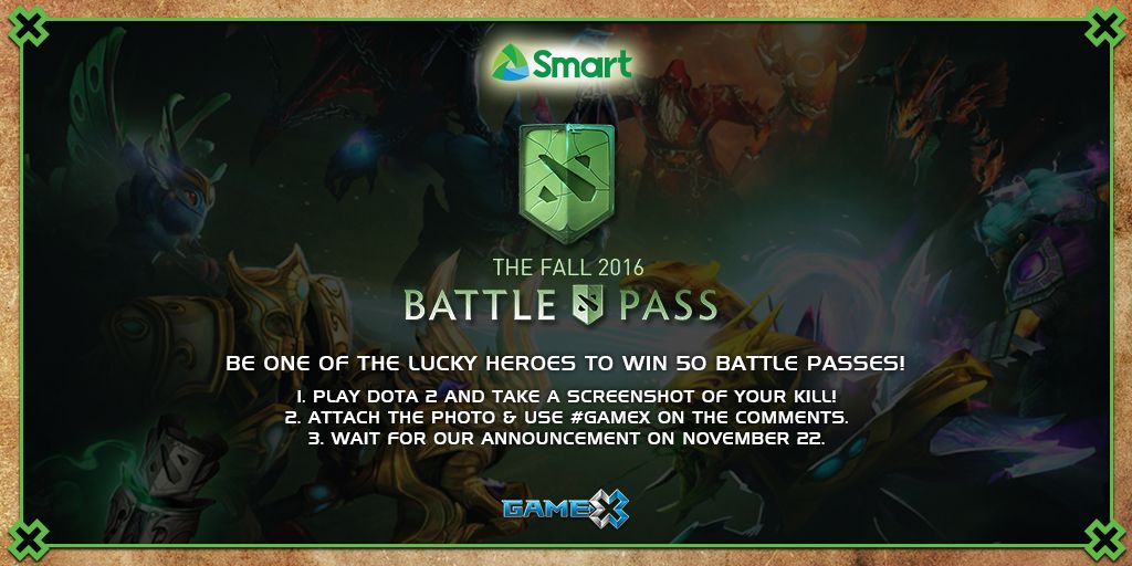 GameXph's tweet photo. Play. Attach. Comment! That's all you need to get a chance to win at least 1 of 50 Battle Passes! #Dota2 https://t.co/SMog6zkmDT