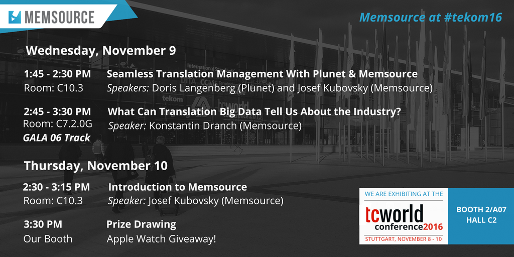PhrasePlatform's tweet photo. What a busy day at #tcworld2016 today! Join @JosefKubovsky at 1:45pm and @constanch at 2:45pm for their presentations #tekom2016 #tcworld16 https://t.co/Vl9U7yZ7ws