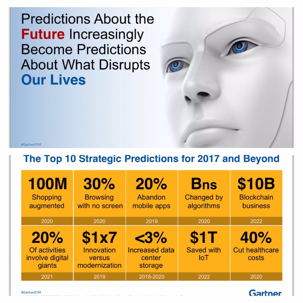 Predictions about the future increasingly become predictions about what disrupts our lives #GartnerSYM #ai #iot