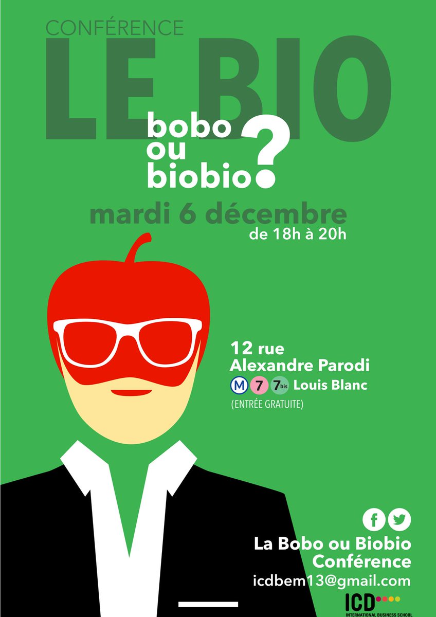 VivonsBio's tweet photo. Save the date 6 décembre à 17H45 pour la p'tite conf' parisienne sur le bio. N'oublie pas de réserver! Alors, plutôt Bobo ou Biobio? https://t.co/vJPXDWWjgy