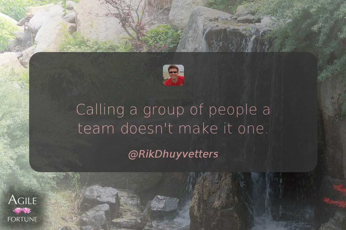 AgileFortune's tweet photo. Calling a group of people a team doesn't make it one. ^ @RikDhuyvetters https://t.co/CfObLlVQit