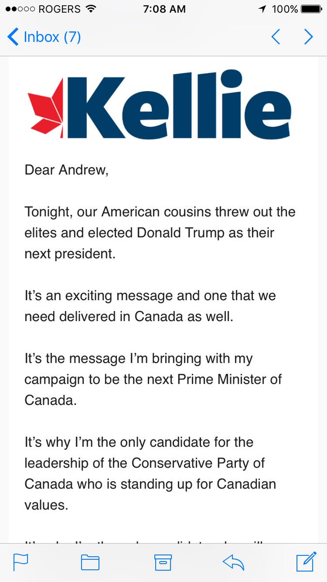 a_mcgrath1's tweet photo. Got this from my old boss. I'm so disappointed in you, @KellieLeitch. You were Status of Women Minister - shame on you. #cpcldr #cdnpoli https://t.co/hYYMYgzvH8