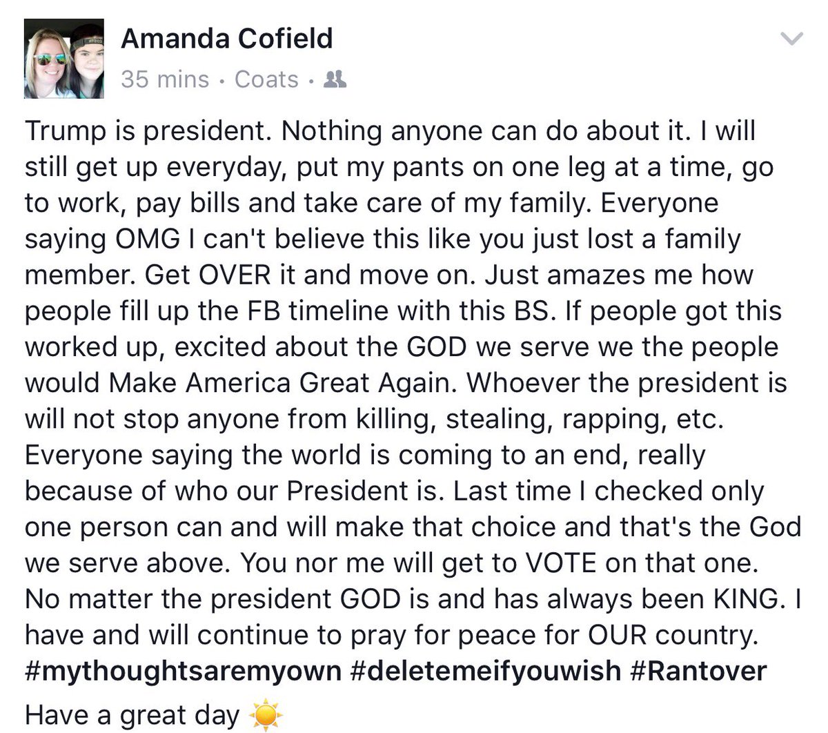 Cofield1Amanda's tweet photo. #mythoughtsaremyown https://t.co/lQVWgmh19d