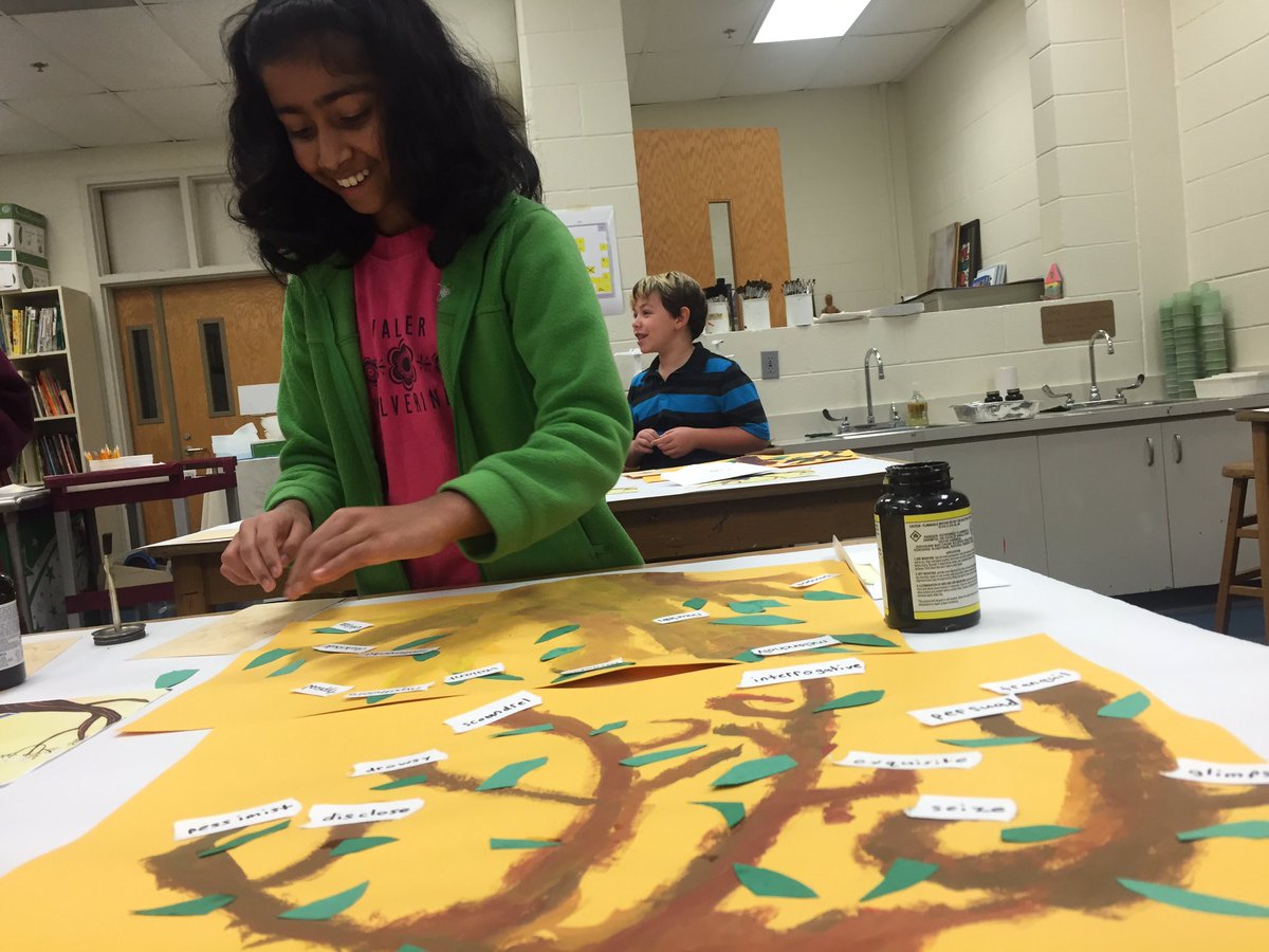 mmnellen's tweet photo. The Boy Who Loved Words inspiring our fourth graders in art class today. Love these words, Kennedy! #LSlearningwalk https://t.co/u5bokYWQeG