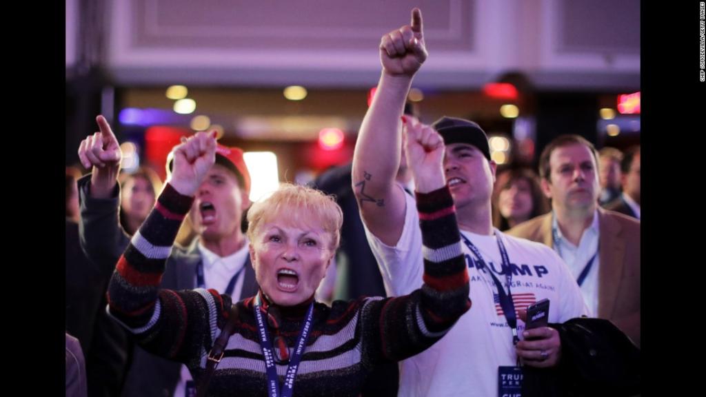 CNN's tweet photo. The moment America knew that Donald Trump would become the next president https://t.co/VmX69TIlGV https://t.co/ABqwd40kST