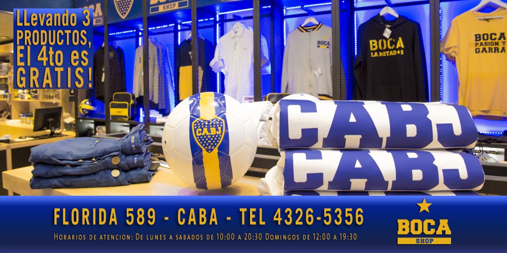 BocaJrsOficial's tweet photo. #BocaShop| ¡Llevando 3 el 4to lo llevás gratis! (descuento aplicable al producto de menor valor | no incluye productos Nike). https://t.co/HCxgzUM6LX