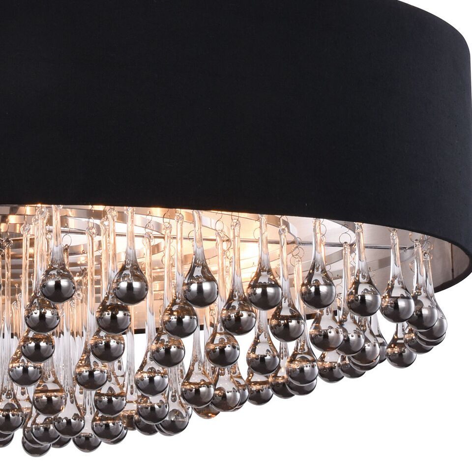 The black shade of this #contemporary piece is lightened by a polished silver finish inside. Matching #crystal droplets enhance drama.