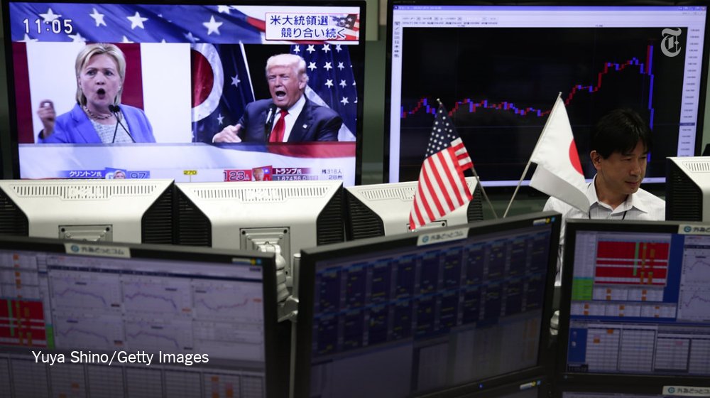 nytimes's tweet photo. Trump’s stunning upset over Clinton to become the 45th president of the U.S. has shocked the world https://t.co/W2T3SwuWq3 https://t.co/CWvAkVJRjC