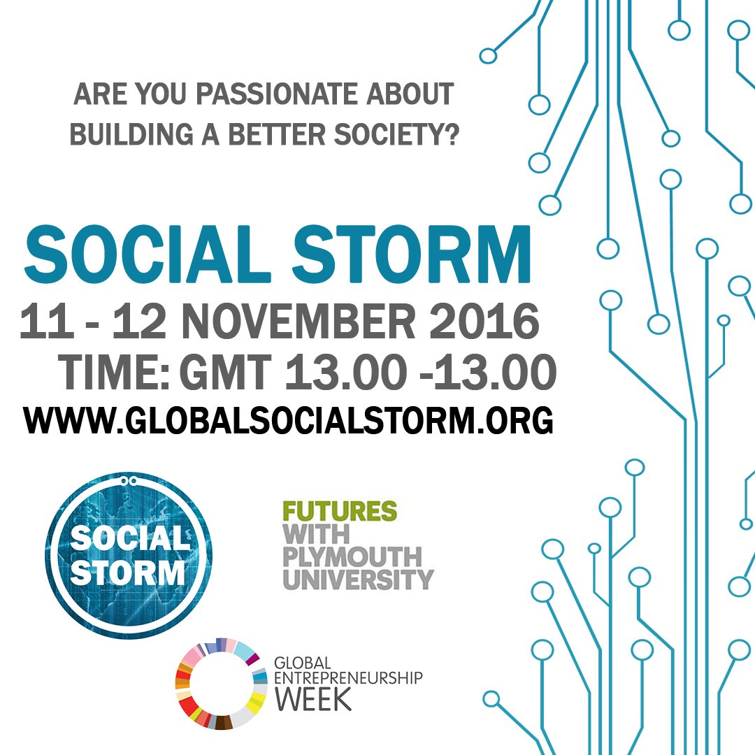 2 days until <a href="/SocialStormhack/">Social Storm</a>  Free coffee &amp; pizza! Join ow.ly/kavb305TOVg develop solutions  #UNDevGoals #GEW16 <a href="/PlymouthES/">Igniting Enterprise</a> <a href="/PlymUni/">University of Plymouth</a>