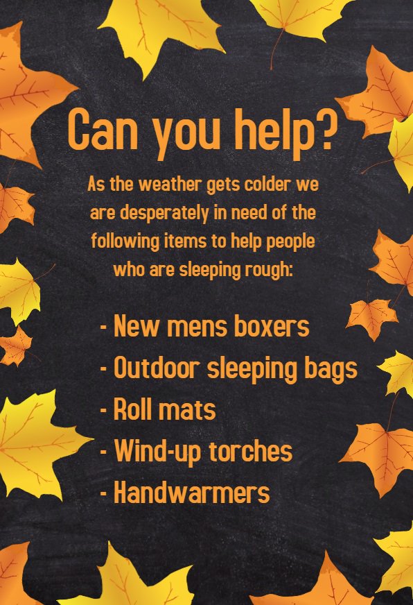 Abdn_Cyrenians's tweet photo. Can you help? We are desperately short of the below items as we come into the winter period. Any donations gratefully received #homelessness https://t.co/mJrYL2BMHC