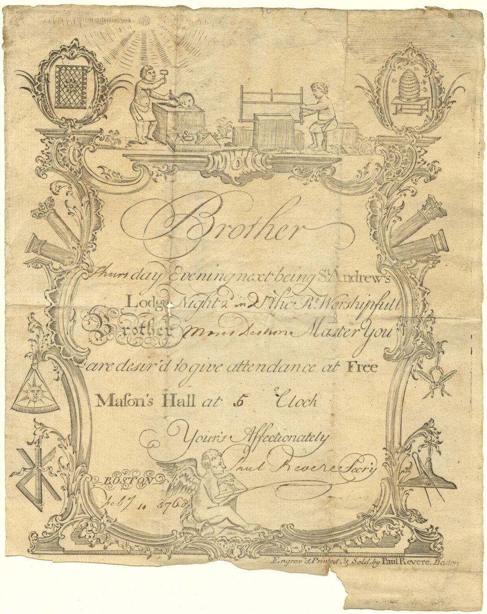 Check out this  Masonic Summons, engraved by Paul Revere and issued by the Lodge of St. Andrew in 1768. Visit L&amp;A: ow.ly/ftcC30615Wo