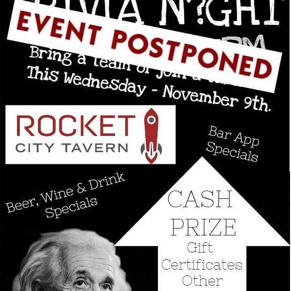 Notice:  event postponed due to lack of teams.  Please register your team for next week!
#eventpostponed
#trivianight
#registeryourteam