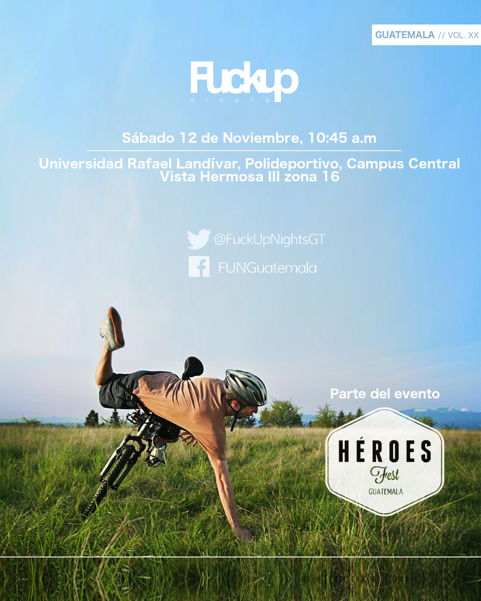 FUNGuatemala's tweet photo. Todo listo para @FuckUpNightsGT! este sábado 12 de noviembre, en el Campus Central de la @U_Landivar, como parte del @Heroes_Fest_GT. #FUNgt https://t.co/cU7EIlGkNz