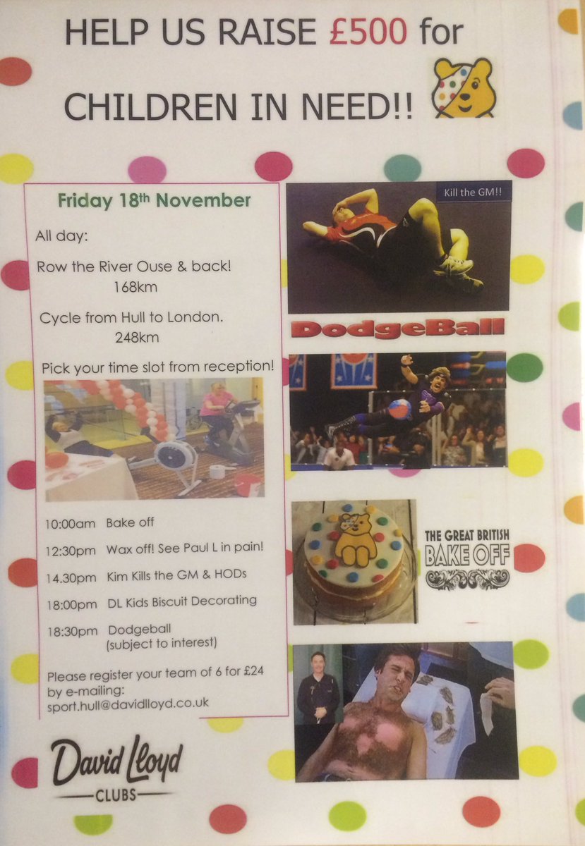 Join in on the 18th November with cake, challenges, dodgeball or just watch the staff in pain! #ChildrenInNeed