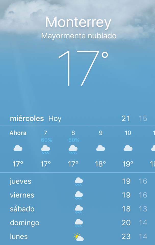 pc_mty's tweet image. Pronóstico para hoy 9 Nov 2016: mayormente nublado con máxima de 21 y mínima de 16°