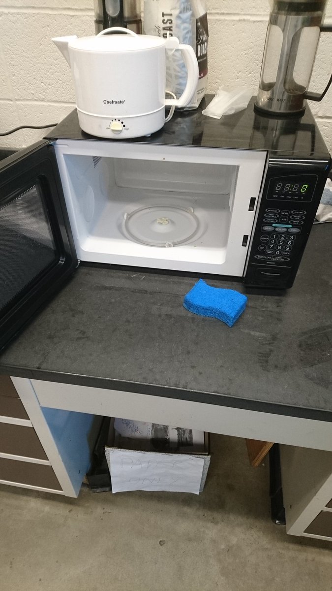 Lab microwave is spotless this morning.  Why? I asked person responsible. #stresscleaning post election