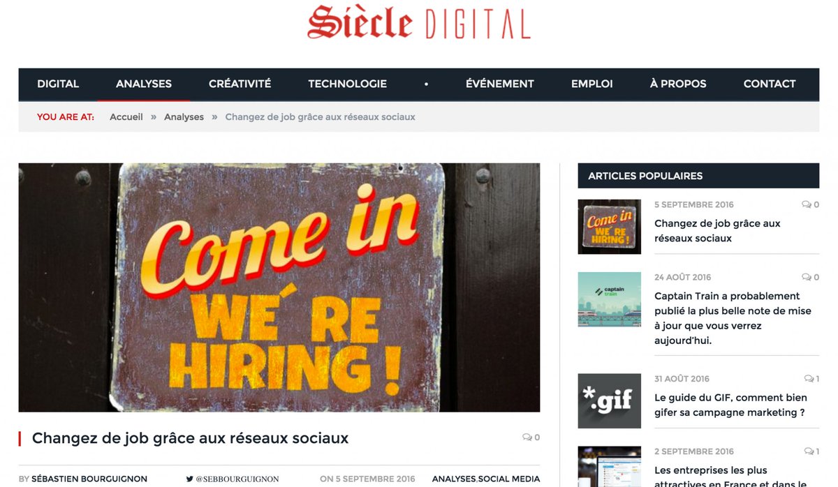 sebbourguignon's tweet photo. [#Article] Changez de #job grâce aux #RéseauxSociaux via @SiecleDigital https://t.co/3M0cFjJt0N https://t.co/RNngqHZbdr