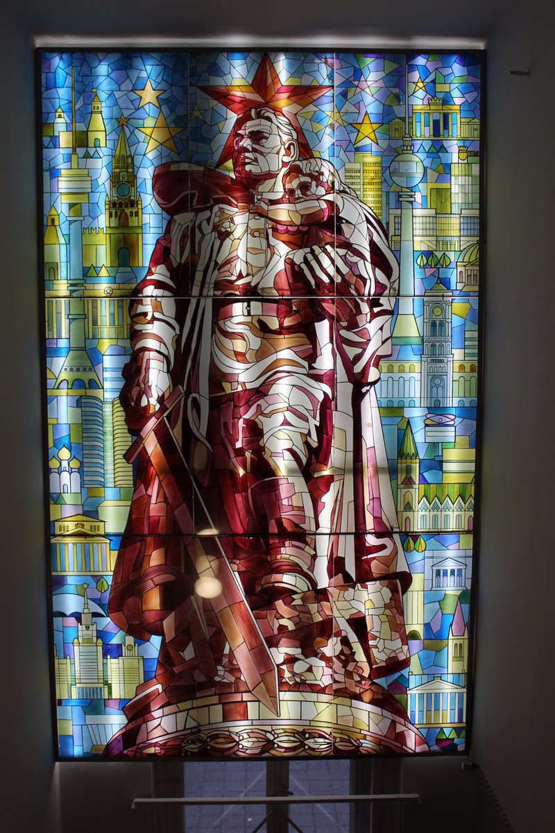 stu_e_hughes's tweet photo. Glass mural of the Soviet War Memorial at Treptower Park. From the Deutsch-Russisches Museum. @sovietvisuals https://t.co/rqhgOtlB88