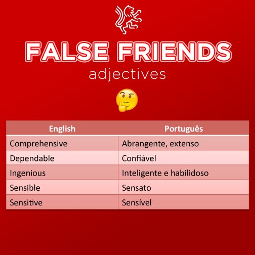 Cultura Inglesa on X: Adjetivos falsos cognatos (false friends