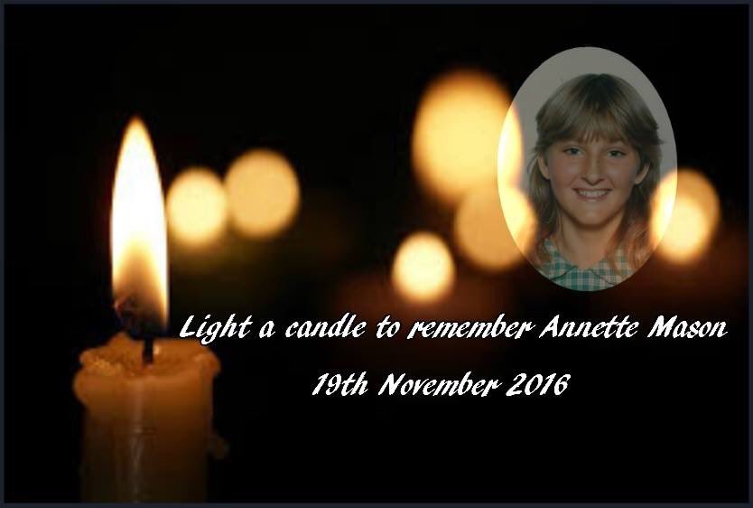 Justice4AMason's tweet photo. Light a candle to Remember Annette Mason - 19th November 2016 https://t.co/mSEHFAhm6J