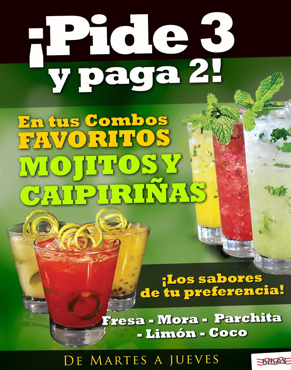 ¡Pide 3 y paga 2! En Mojitos y Caipiriñas. #maracaibo #venabibas #miercoles