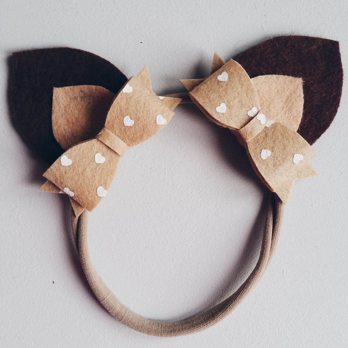 Our new fawn ears also include these heart bow ears 😍😍 our nylon headbands fit newborn to adult #HandmadeHour #handmadeuk
