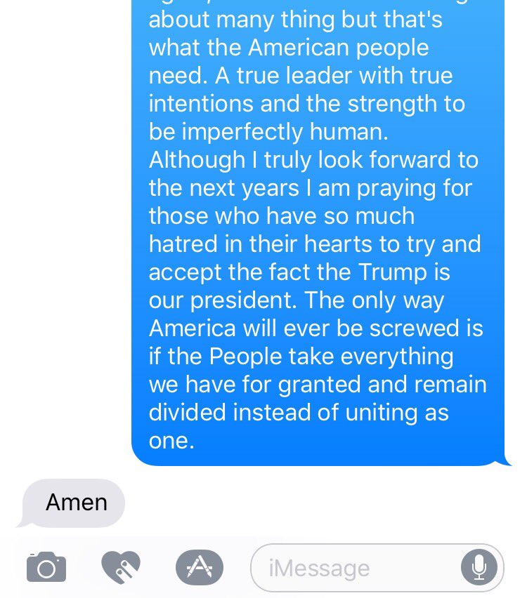 Ster060's tweet photo. We have different opinions, we are Americans. I respect each &amp; everyone who voted for Hillary, Trump or third party. #donthate #staypositive https://t.co/DMXhh67JLo