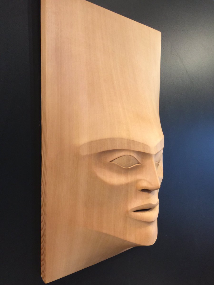 KlatleBhiArt's tweet photo. "The Moment of Infinite Connection" done. #steelheadsociety #charity #auction #nativeart #indianart #mask #cedar #carving @HighwaterTackle https://t.co/Y7msTfdsRt