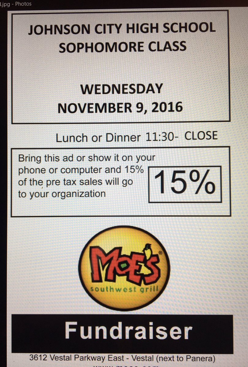 jchsclass_19's tweet photo. TODAY IS THE DAY!! Stop by Moes with one of the fliers that were all over the school and support your class of 2019!!!🐾🐾 https://t.co/1AnKhZyTnV