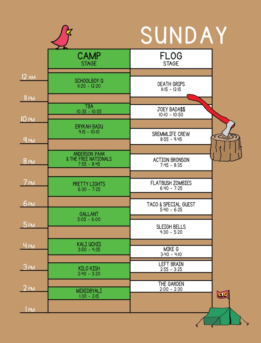 tylerthecreator's tweet photo. CAMP FLOG GNAW 2016 SET TIMES https://t.co/GDuOI763u2