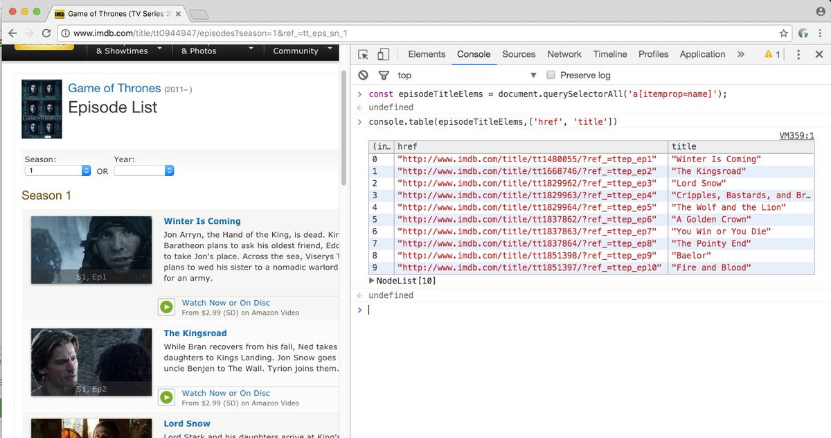 ChromeDevTools's tweet image. console.table(obj, [propName1, propName2]) makes for easy browsing of objects.