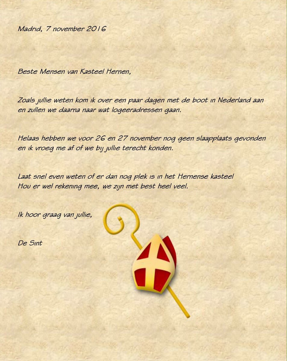 Brief van de #Sint, van harte welkom en jullie ook glk.nl/Hernen