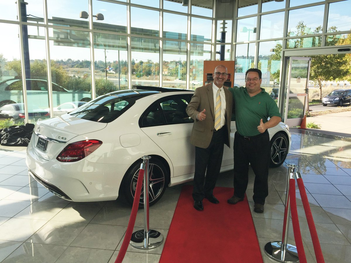 MercedesBenzSac's tweet photo. Gerald taking delivery of his new Mercedes-Benz C43 from Mike Sabbagh! A congratulations and big thumbs up! https://t.co/wQlQ19LY1V