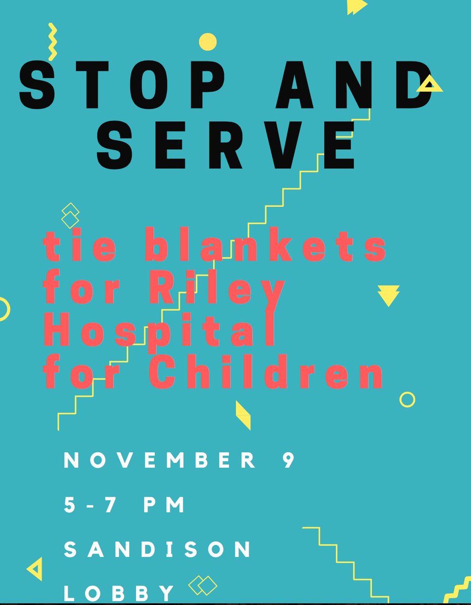 indstateDM's tweet photo. Stop by @SandisonHall tonight from 5-7 pm to help make tie blankets for @RileyKids! #DoYouKnowStateDM #RileyAwarenessWeek https://t.co/xWI1i7iN26