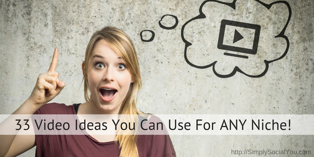 SimplySocialYou's tweet photo. 33 creative video ideas you can use to jump start your video marketing efforts!  https://t.co/qnOYPlcR25 https://t.co/hlcayJnU6B